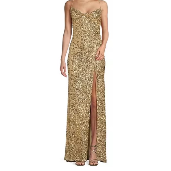 Size 1/2 Gold Sequin Stretchy Dress - Picture 1 of 7